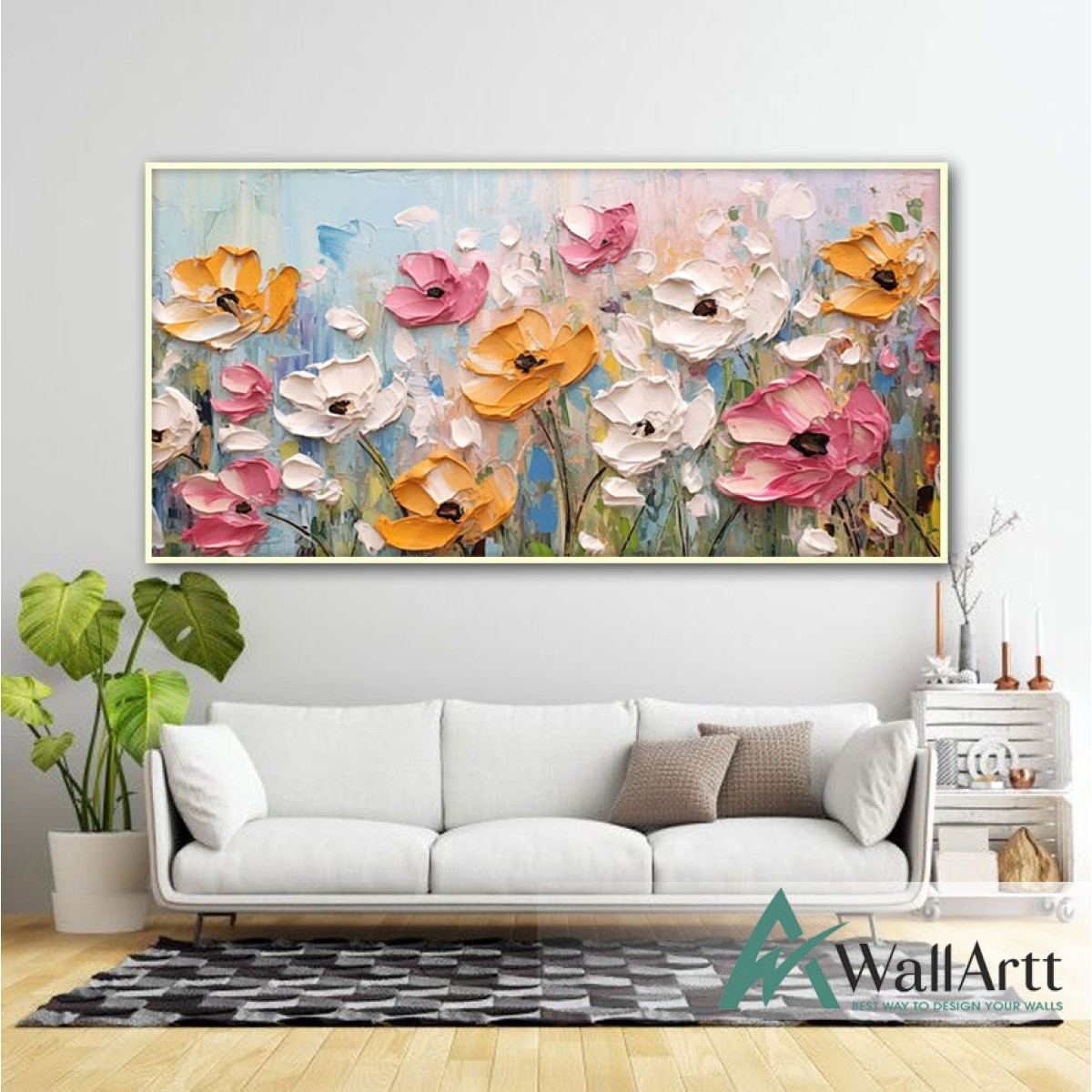 Colorful Flowers 3d Heavy Textured Partial Oil Painting